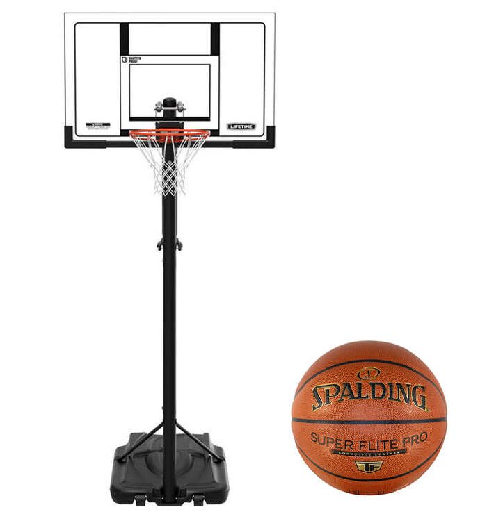 Lifetime 52” Power Lift Hoop & Super Flite Pro Ball Basketball Set
